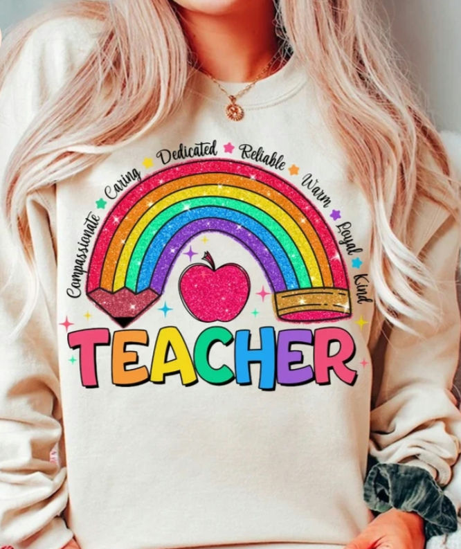 Glitter Rainbow Teacher T-Shirt image 0