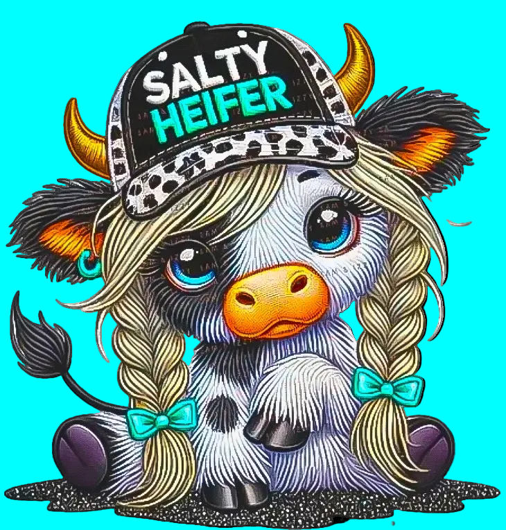 SALTY HEIFER GLITTER ( 2 TRANSFERS AVAILABLE FOR THIS PRODUCT)