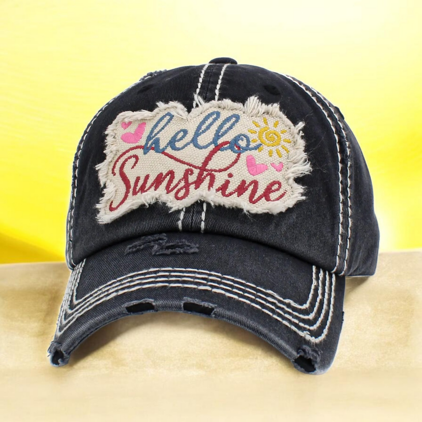 Vintage Hello Sunshine Black Ballcap image 0