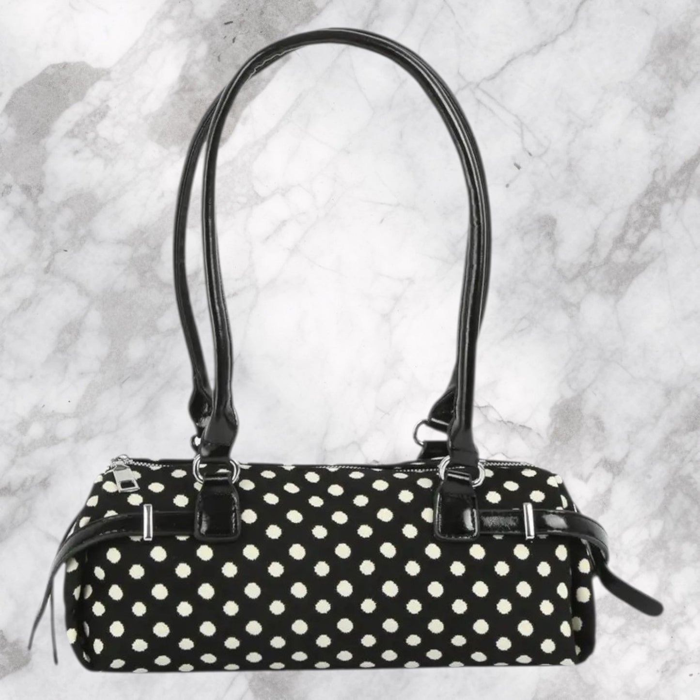 Black and White Polka Dot Barrel Bag 3/6/26 RTS