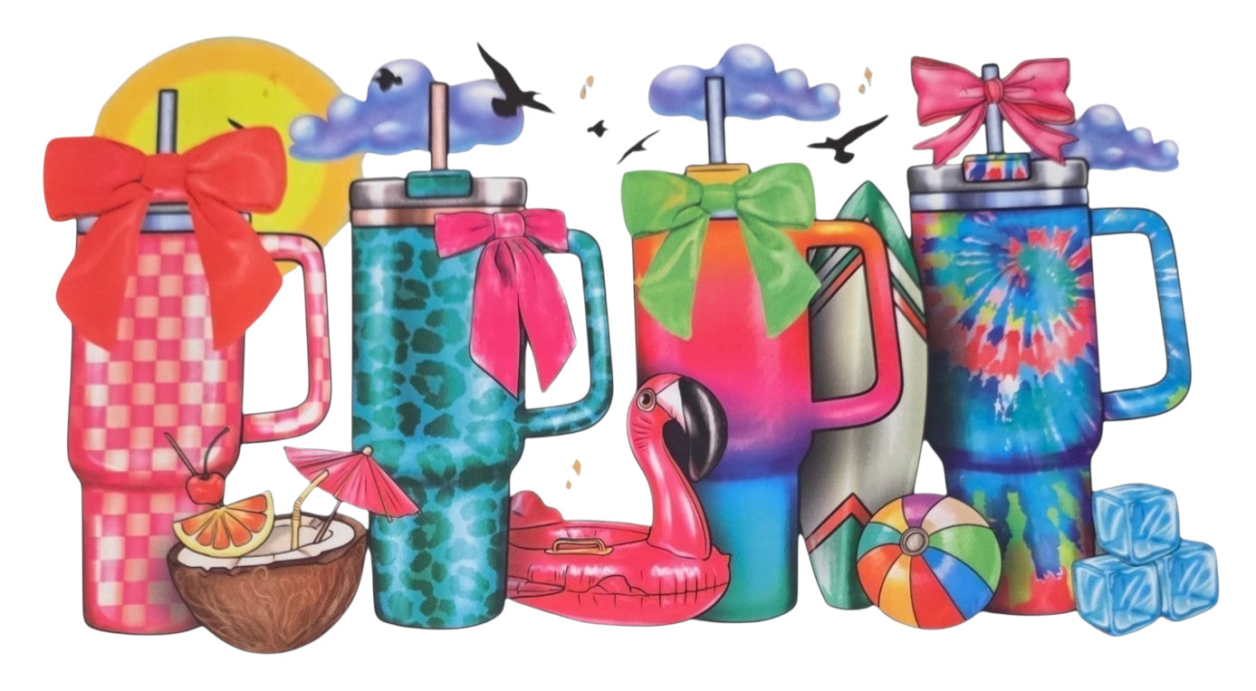 COLORFUL SUMMER TUMBLERS (2 TRANSFERS AVAILABLE FOR THIS PRODUCT
