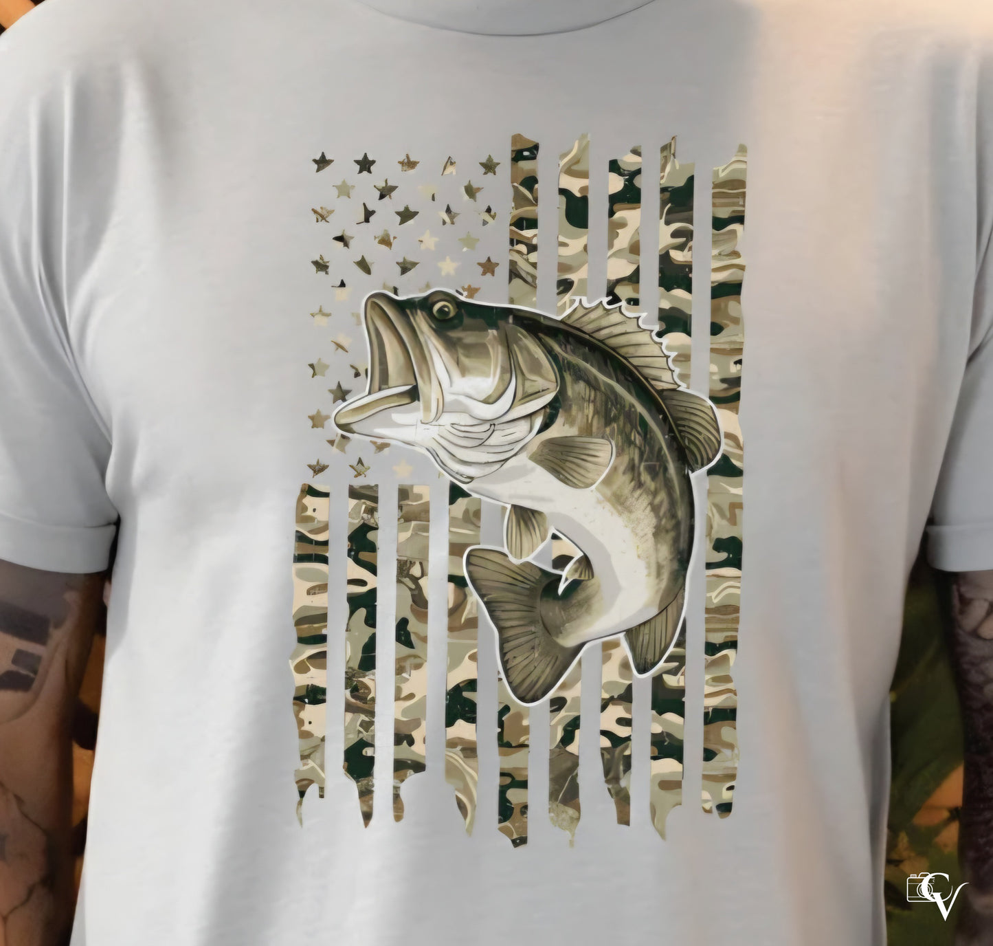 2 Tone American Flag with Fish (3 Transfers available for pressing)