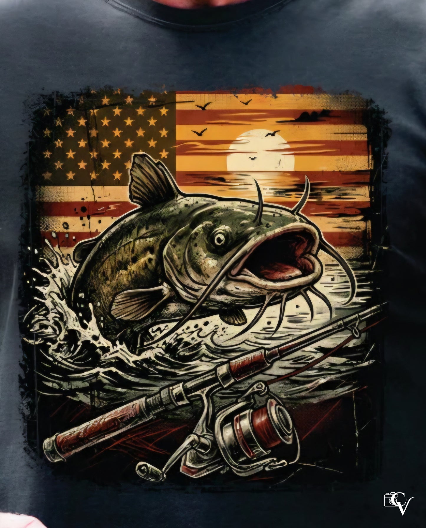 American Flag with Catfish (3 Transfers available for pressing)