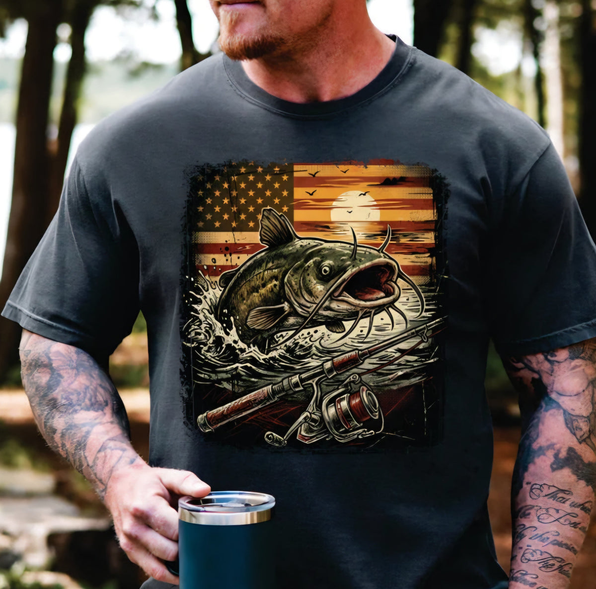 Fishing Bass with Flag