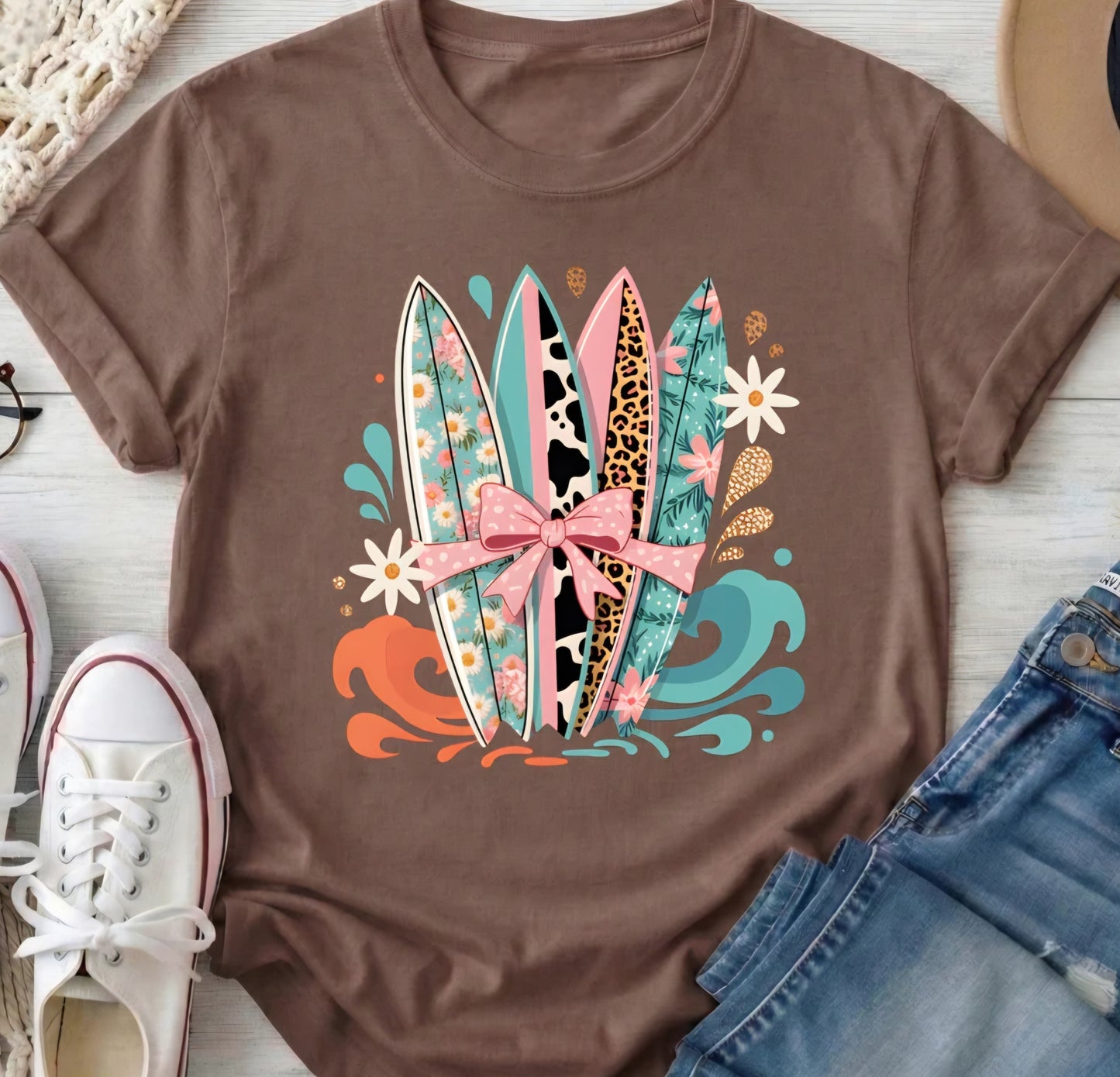 COLORFUL SURFBOARDS WITH PINK BOW (3 TRANSFERS AVAILABLE FOR THIS PRODUCT) 4/26/26
