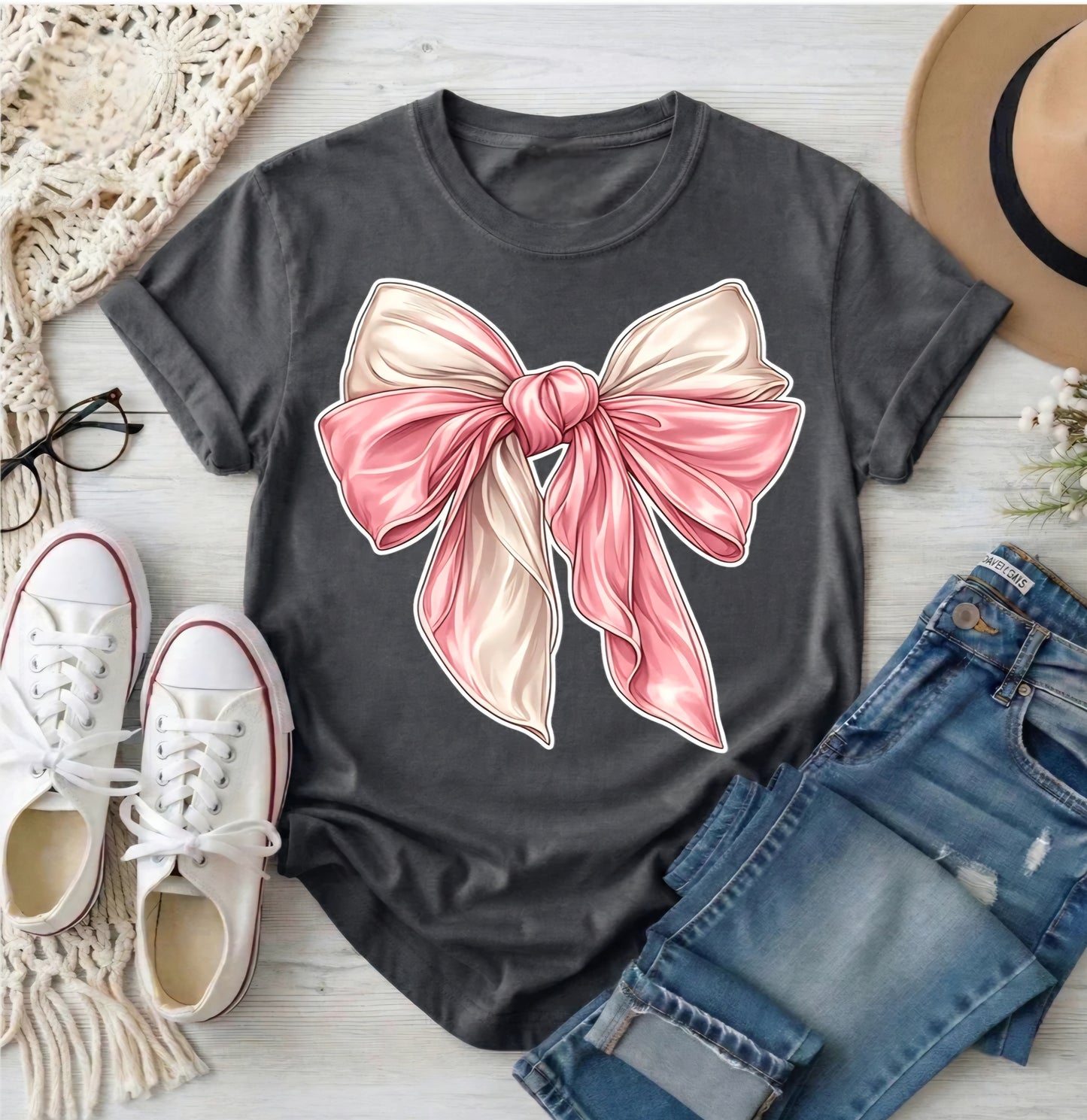 PINK & WHITE KNOTTED BOW (3 TRANSFERS AVAILABLE FOR THIS PRODUCT) 4/26/26