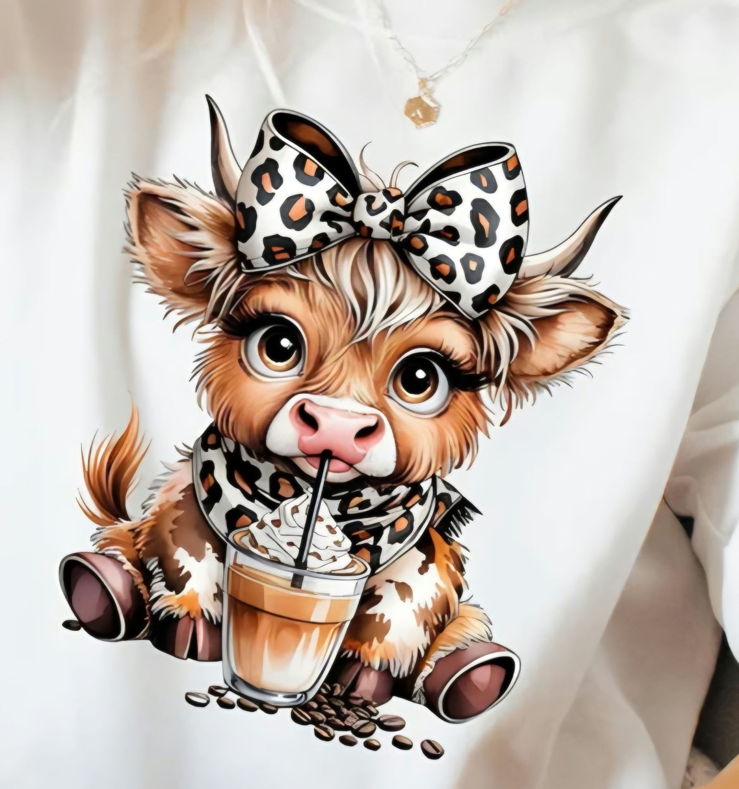 Cute Small Cow Leopard Bow Hoodie or Crewneck image 0