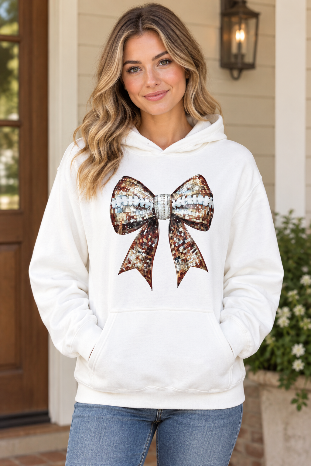 Football Bow Glitter hoodie