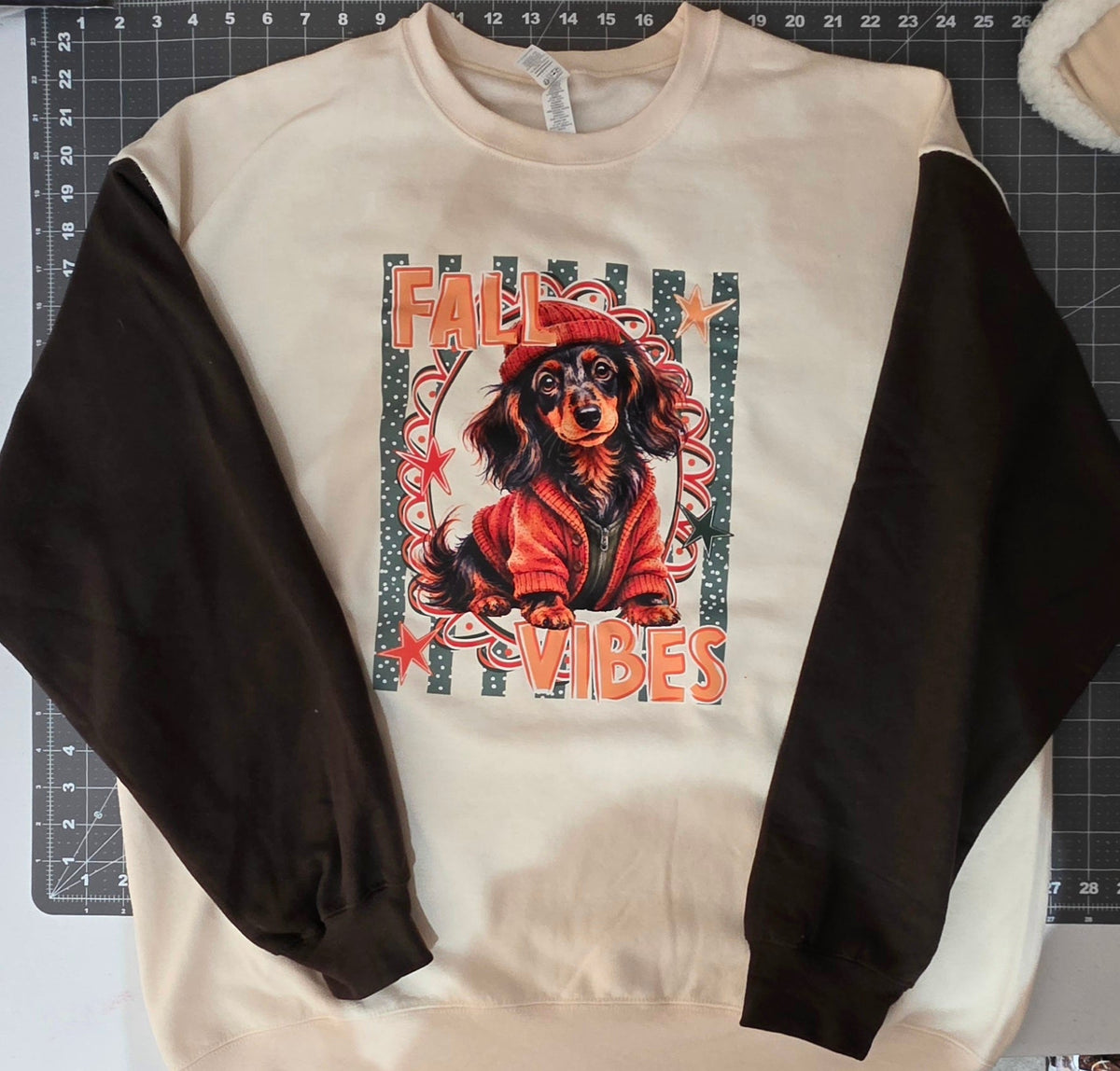 Fall Vibes Cute Puppy 2 Tone Crewneck