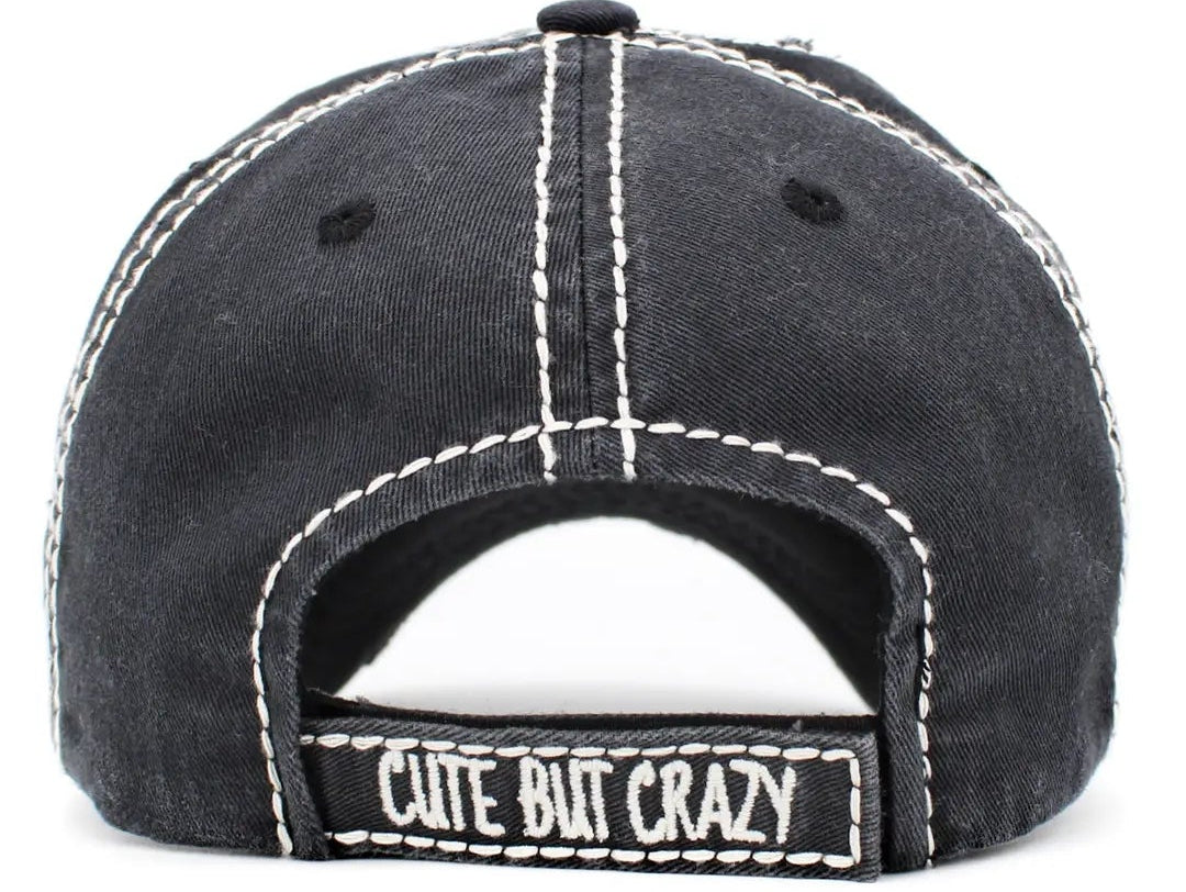 Vintage Cute But Crazy Ballcap Black