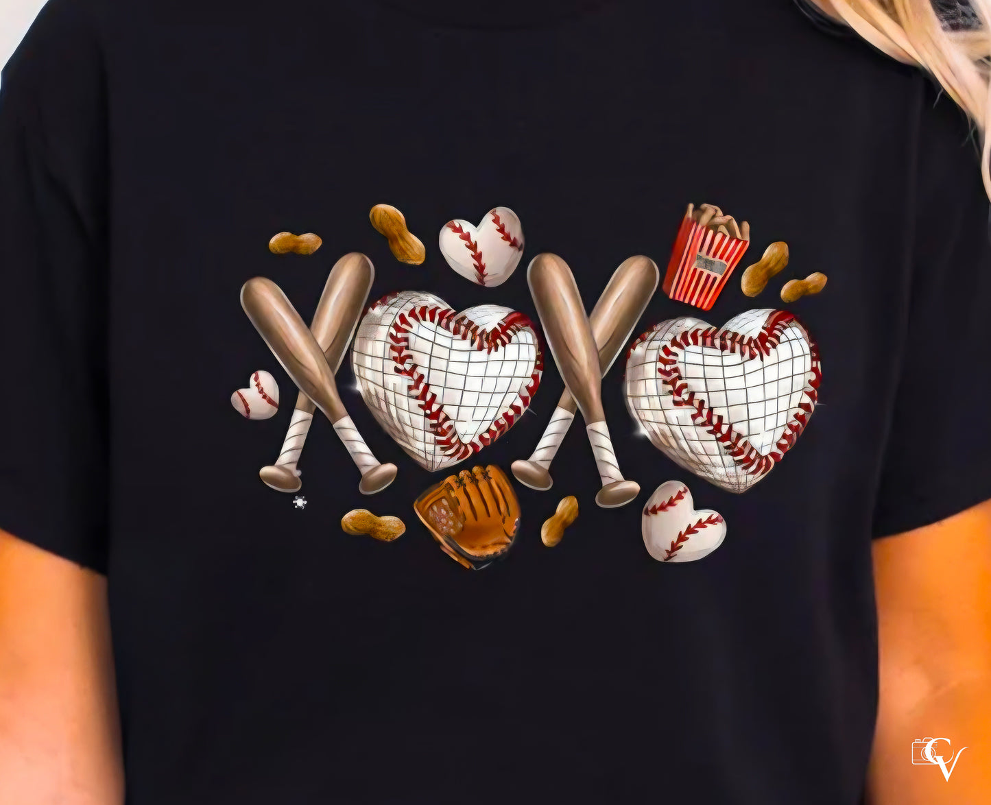 Glitter Heart Baseball and Bats (4 Transfers available for pressing)