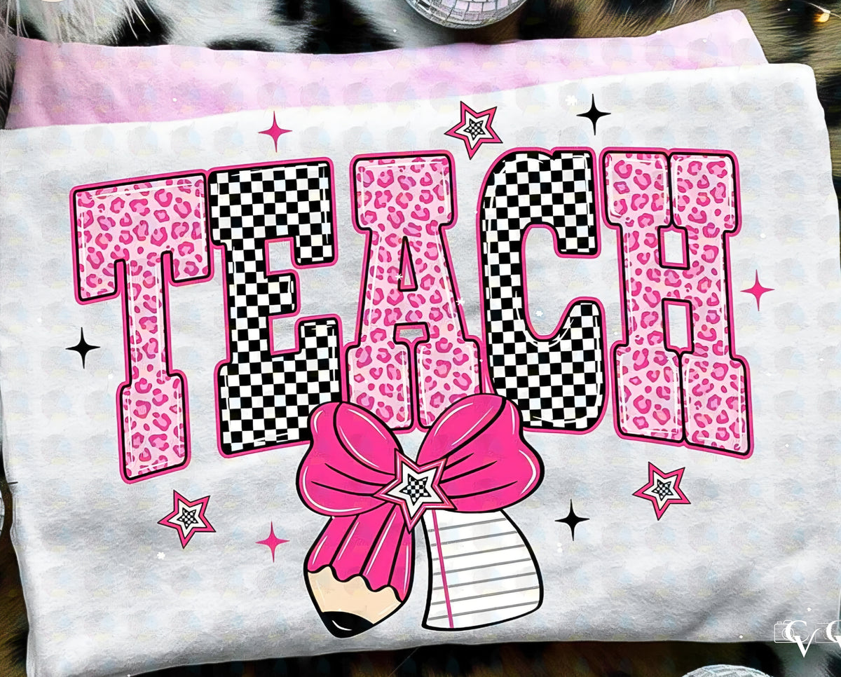 Glitter Pink and Checkered Teach (2 Transfers available for pressing)