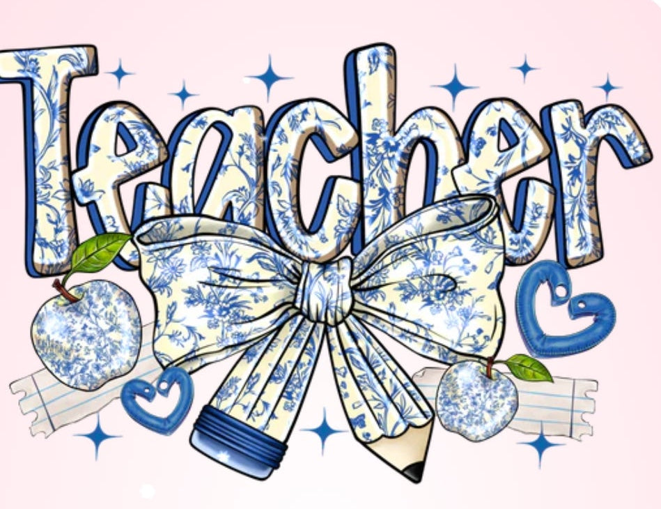 Teacher with Bow Pencil (4 Transfers available for pressing)