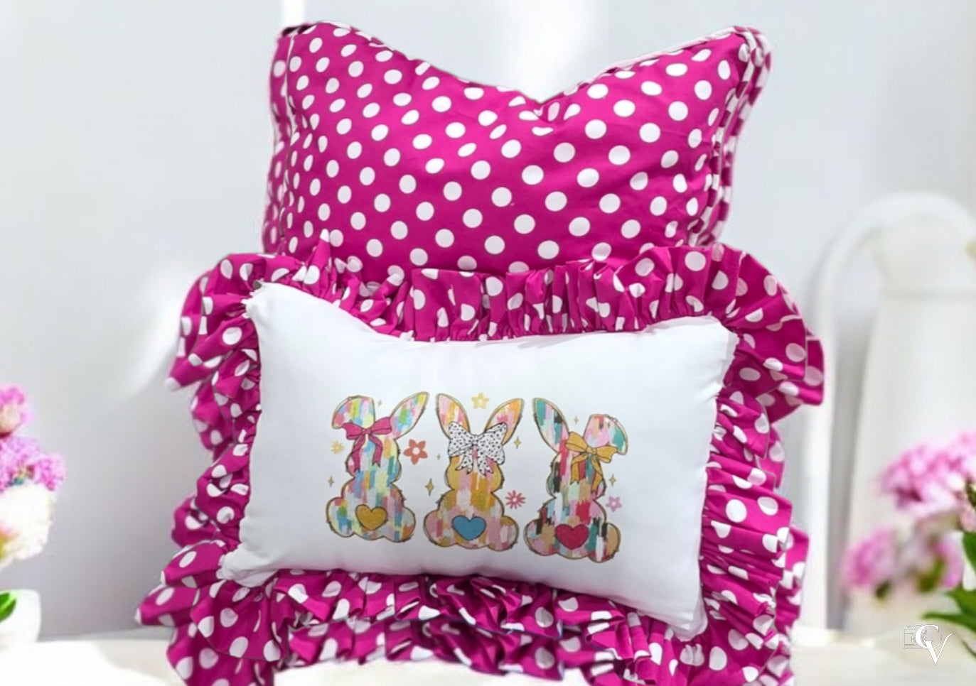 Dark Pink and White Polka Dot Large Throw Pillow