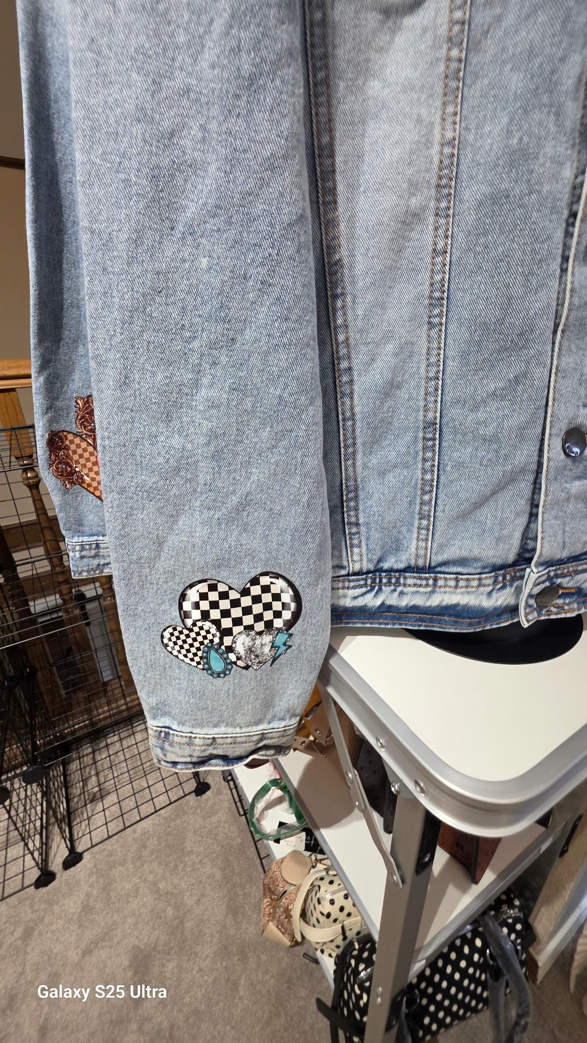 Checkered Hearts and Turquoise Jean Jacket