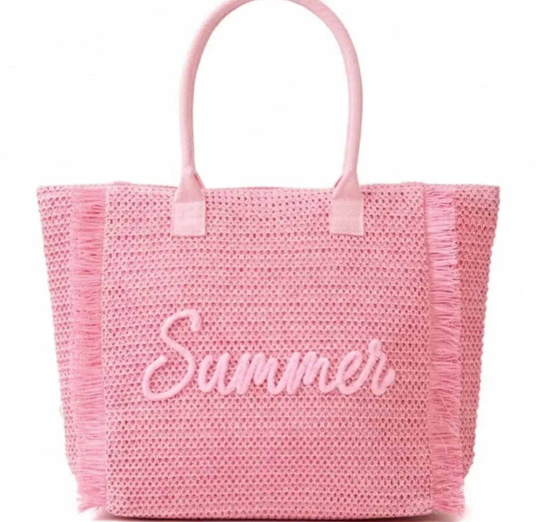 Pink Straw Fringe Summer Tote 3/21/26 RTS