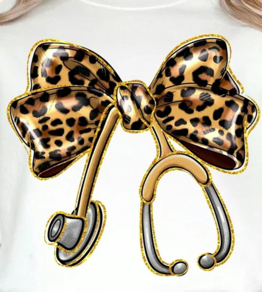 Nurse Leopard Bow with Stethoscope image 0