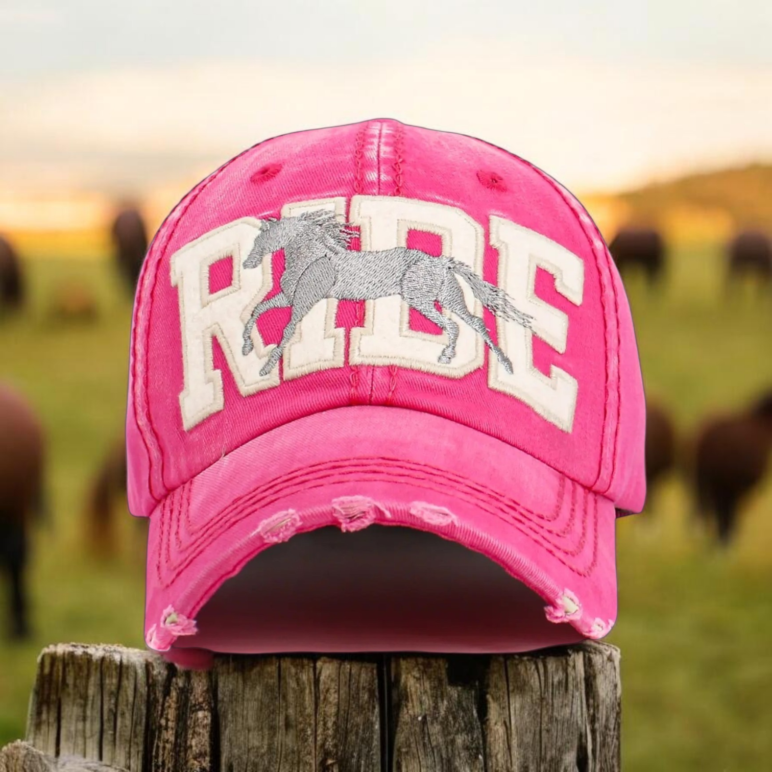 Vintage Pink Ride w / Horse Ballcap image 0