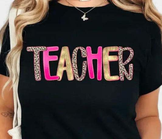 Teacher, (Leopard Pink Gold) T-Shirt  image 0
