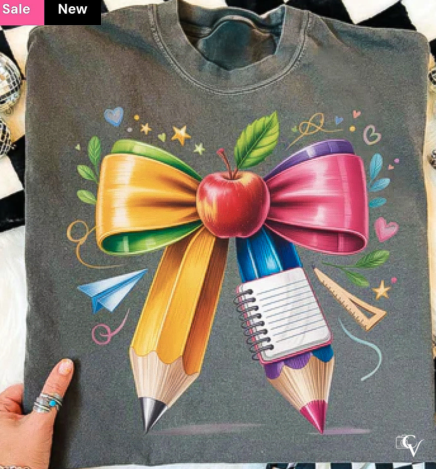 Color Bow Pencil (2 Transfers available for pressing)