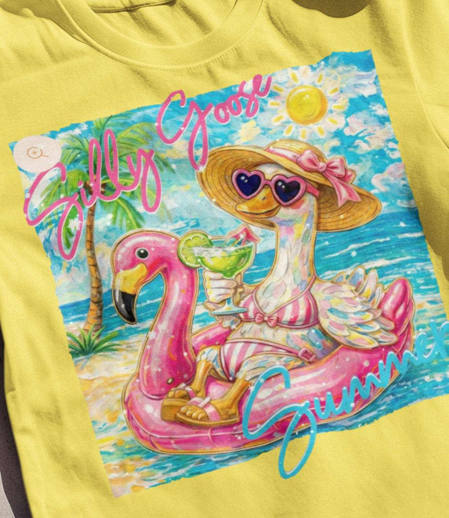 GLITTER SILLY GOOSE SUMMER (3 TRANSFERS AVAILABLE FOR PRESSING)