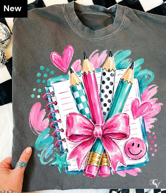 Preppy Notebook and Pencils (2 Transfers available for pressing)
