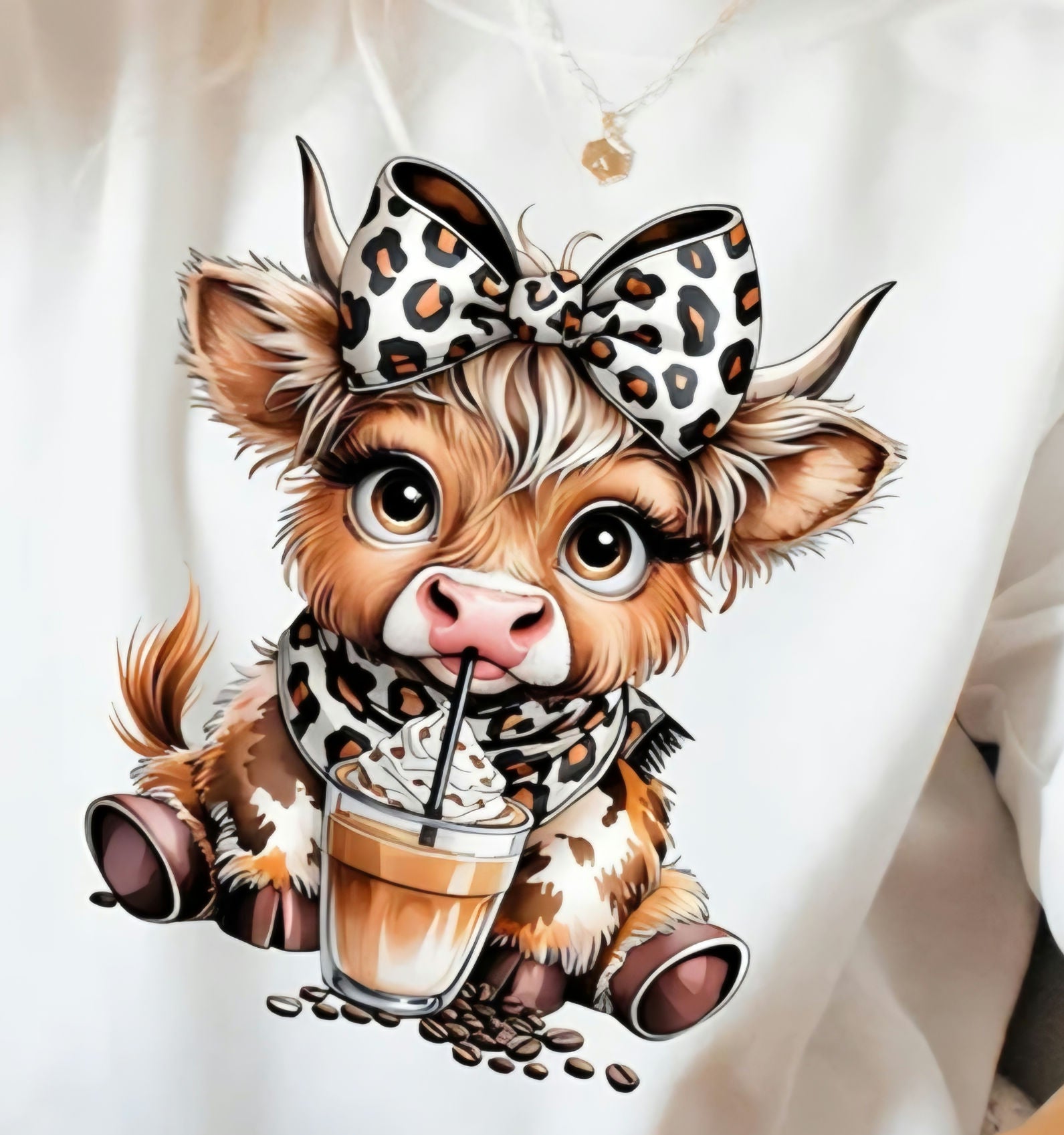 Cute Small Cow Leopard Bow Hoodie or Crewneck  image 0