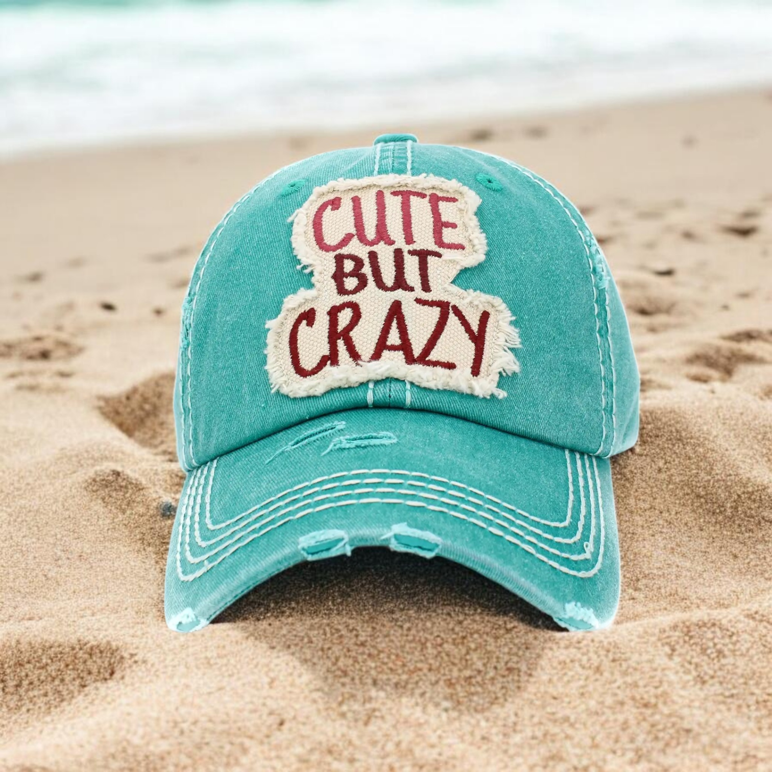 Vintage Cute But Crazy Ballcap Teal image 0
