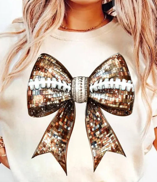 Glitter Football Bow Hoodie or Crewneck image 0