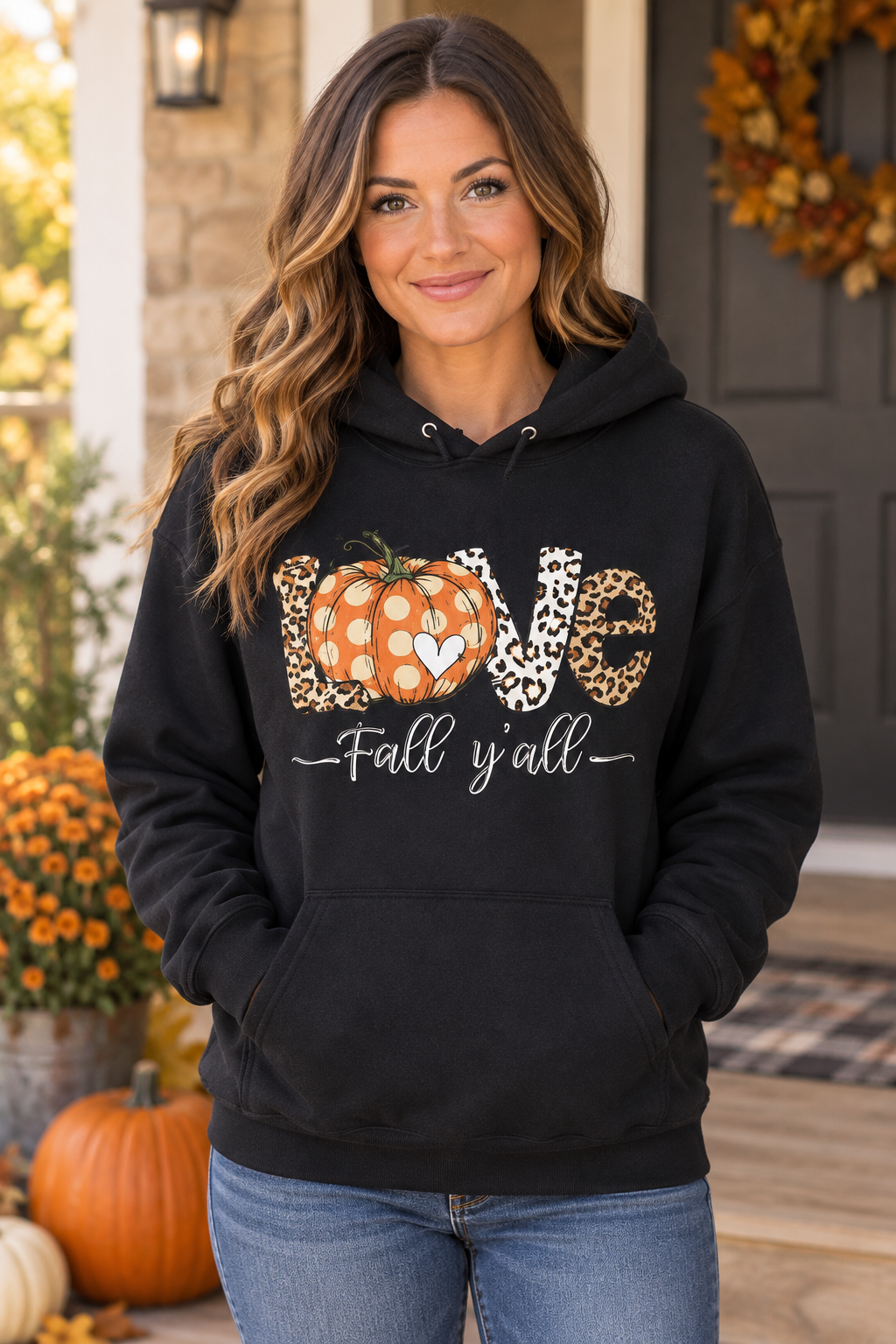 Love Fall Y’ALL Hoodie model preview