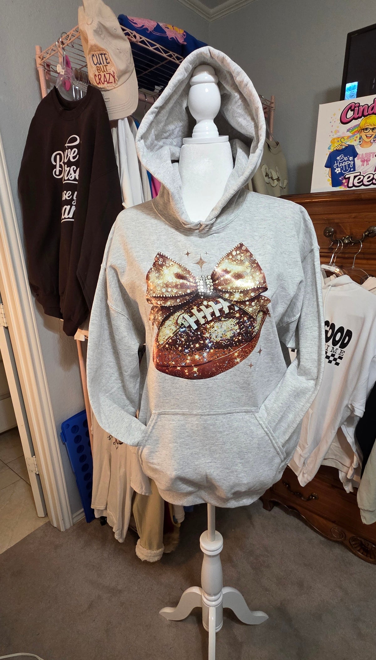 Glitter Football With Bow Hoodie