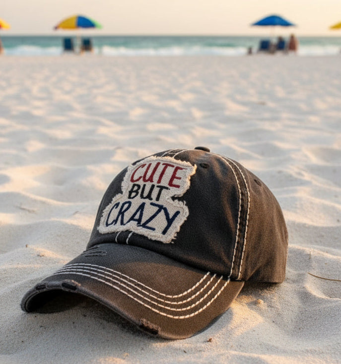Vintage Cute But Crazy Ballcap Black