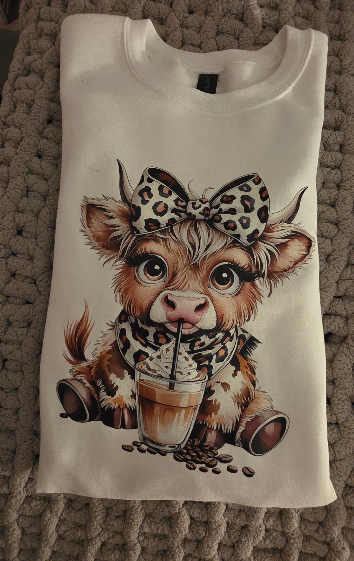 Cute Cow with Leopard Bow Crewneck