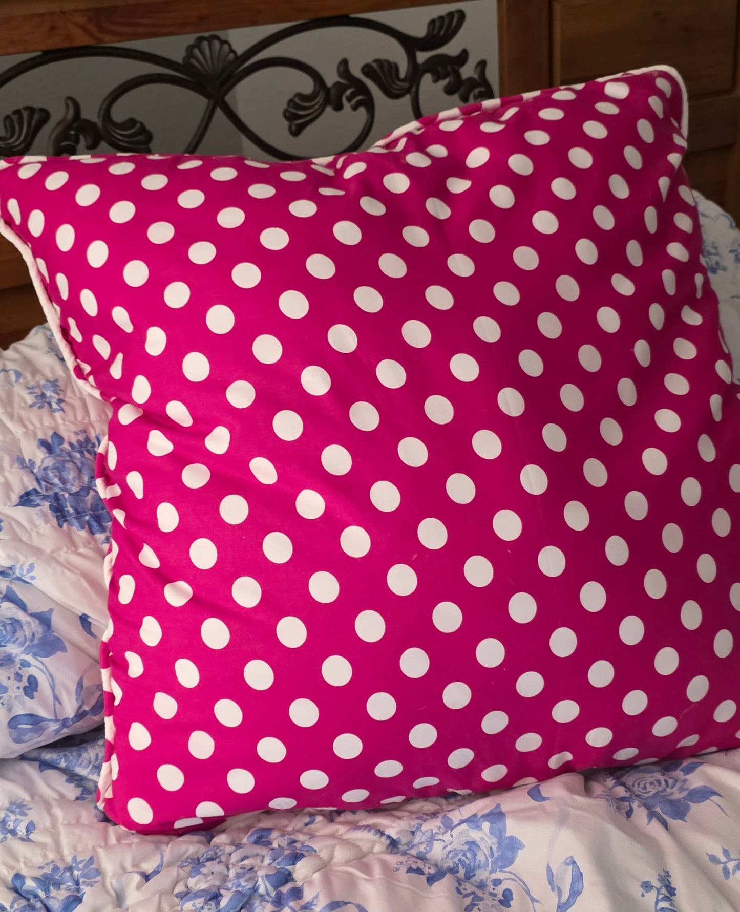Dark Pink and White Polka Dot Large Throw Pillow