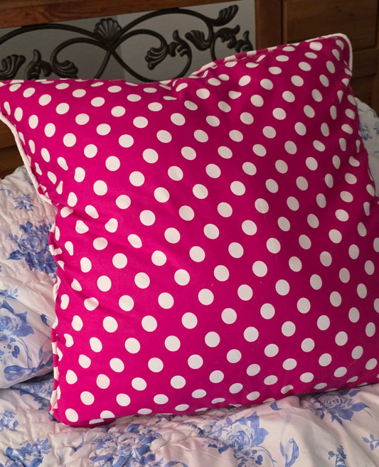 Dark Pink and White Polka Dot Large Throw Pillow
