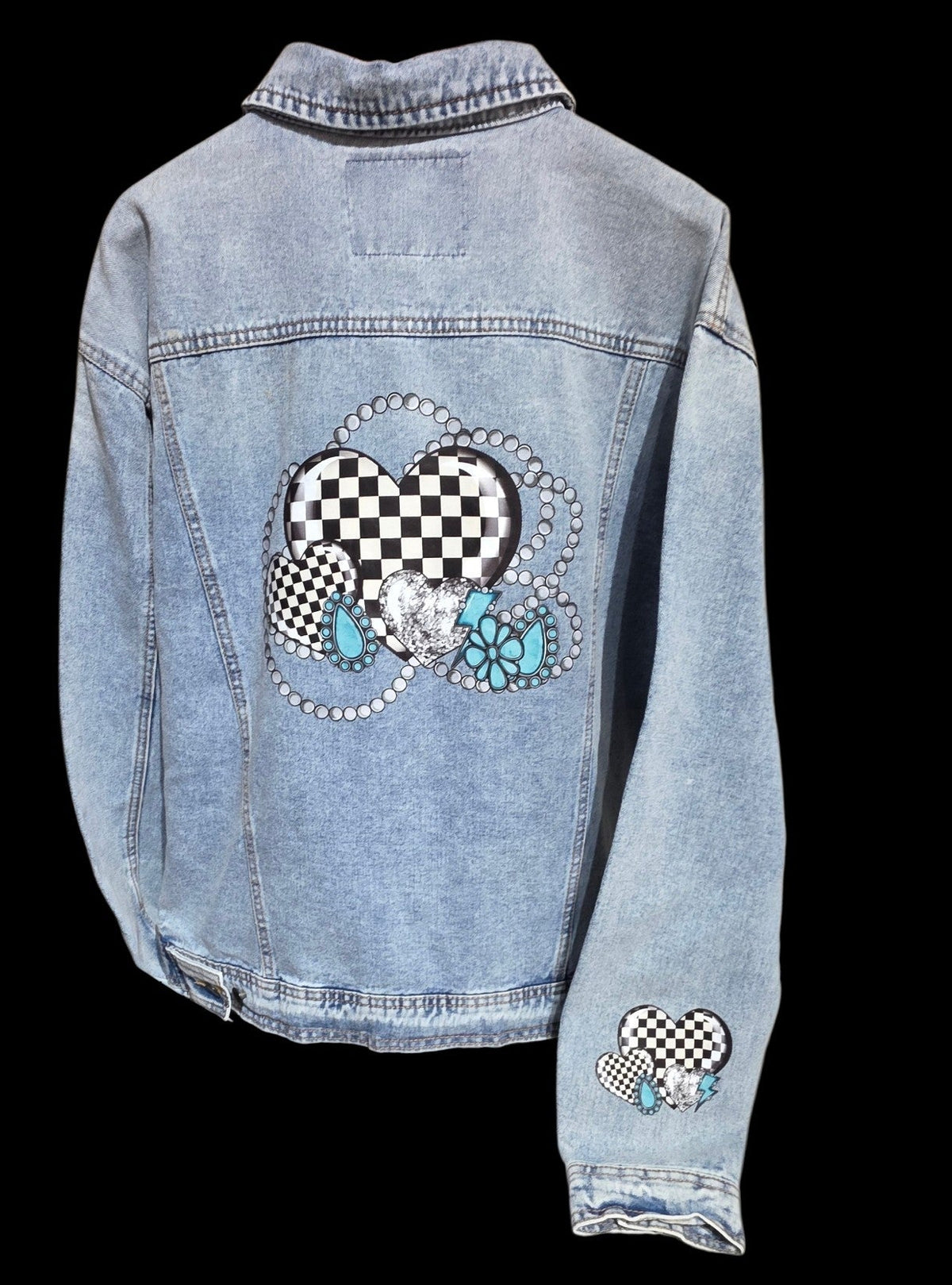 Checkered Hearts and Turquoise Jean Jacket