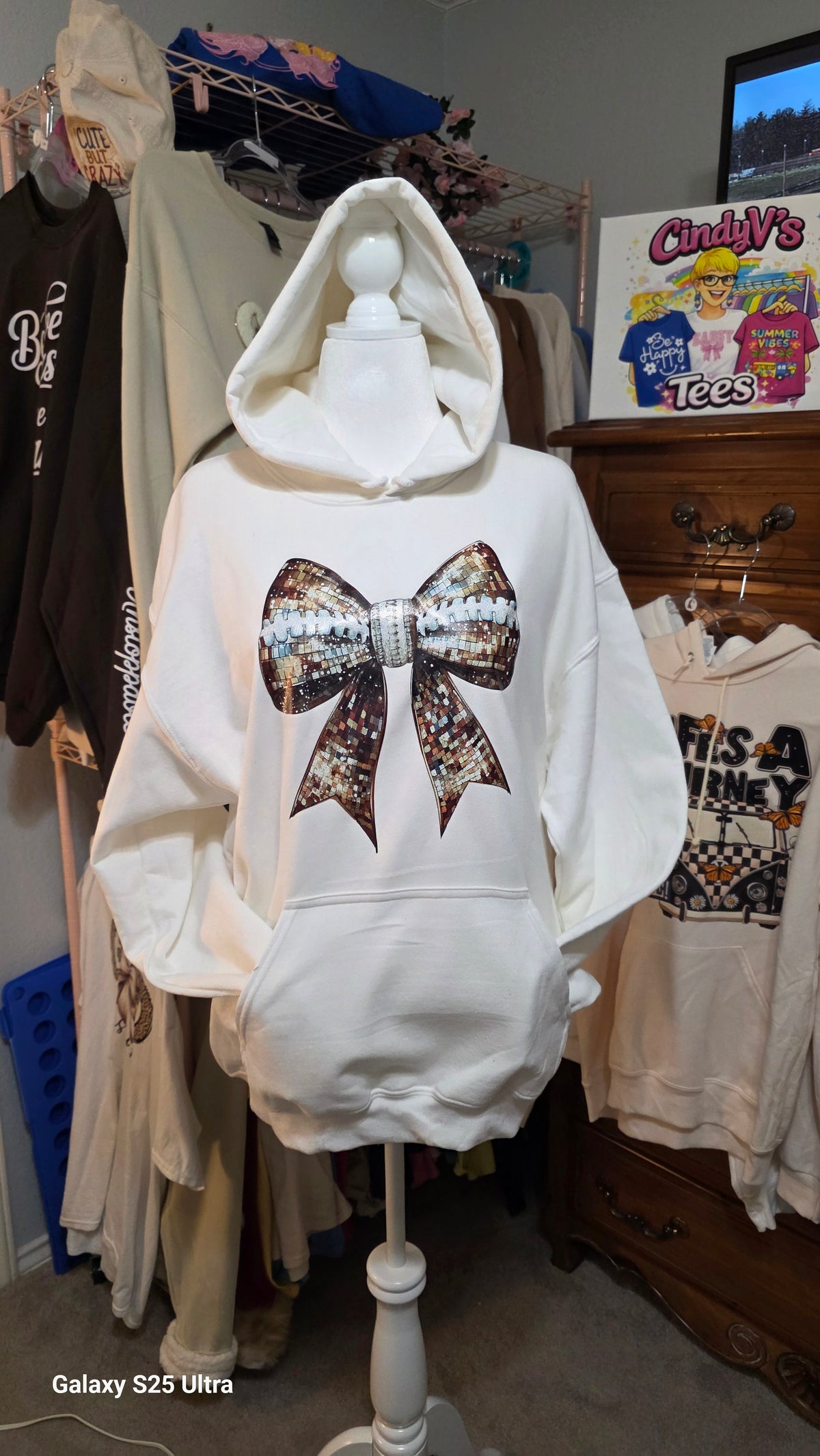 Football Bow Glitter Hoodie