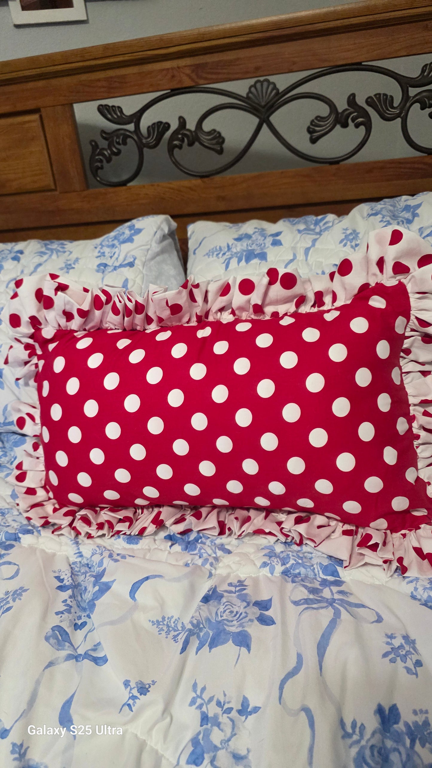 RED and White Polka Dot Oblong Throw Pillow