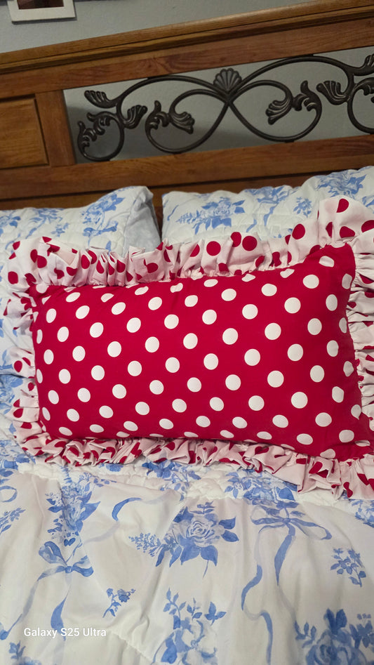 RED and White Polka Dot Oblong Throw Pillow