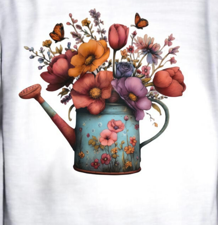 Water can with Spring Flowers (2 TRANSFERS AVAILABLE FOR THIS PRODUCT) 3/27/26 RTS