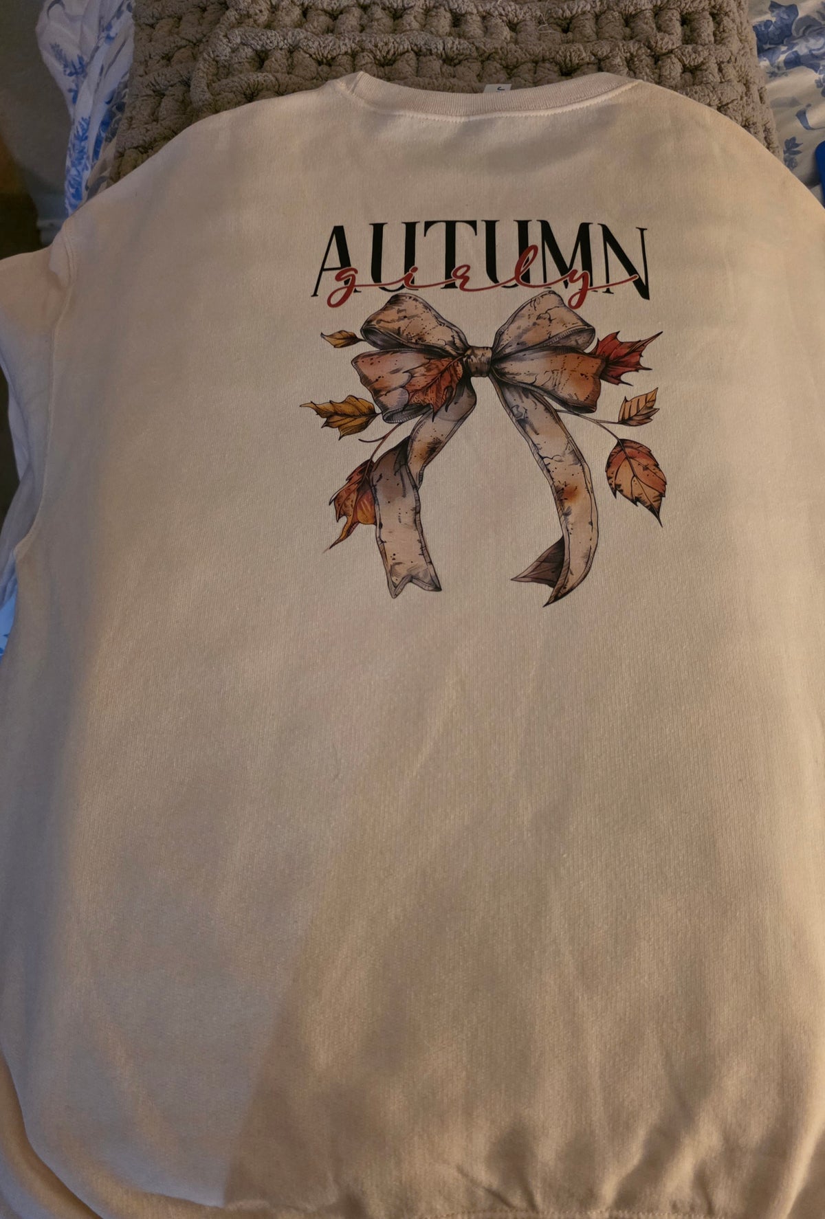 Autumn Leaves Bow Pocket and Back Design Crewneck