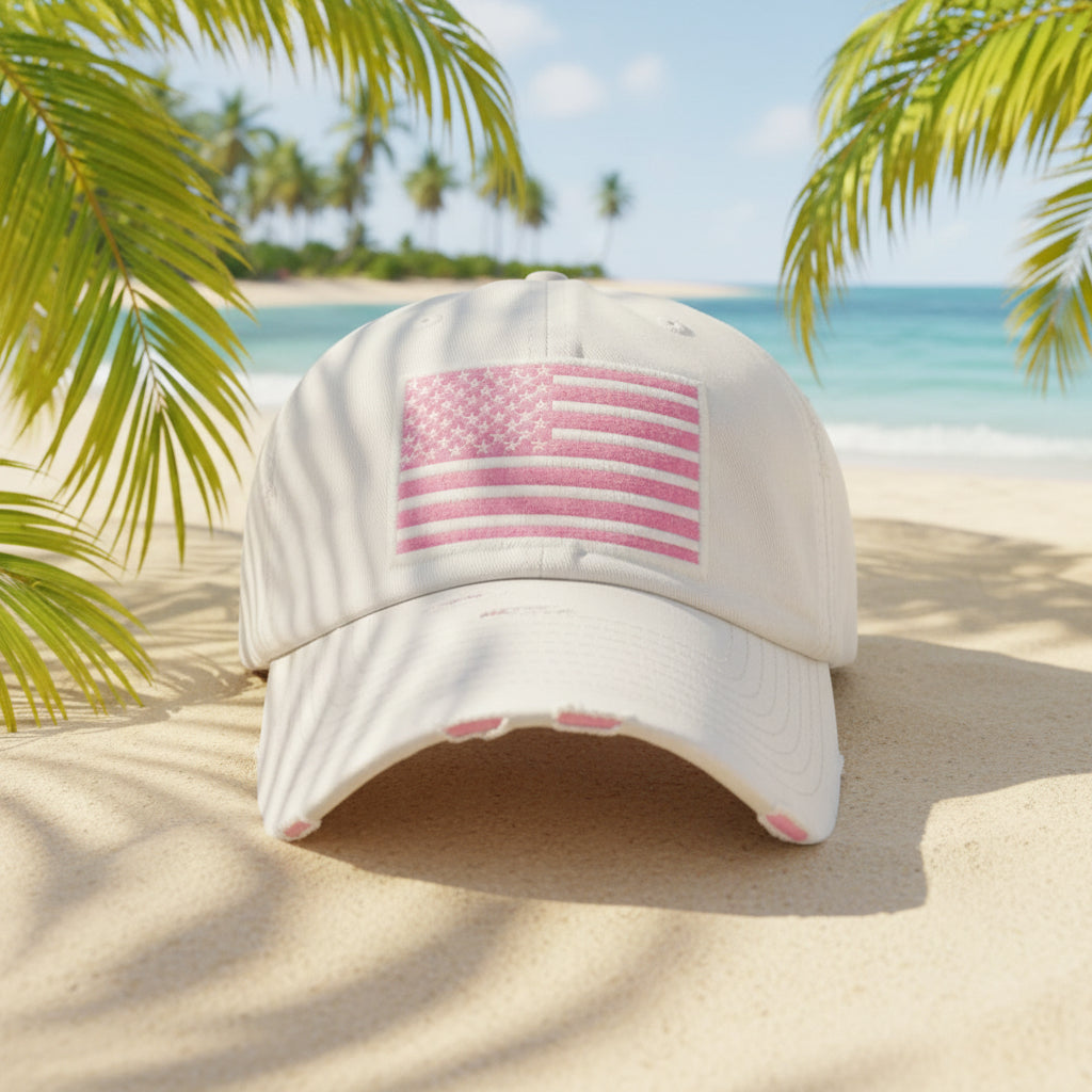 Vintage White with Pink American Flag Ballcap