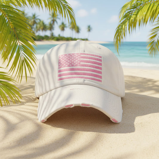 Vintage White with Pink American Flag Ballcap