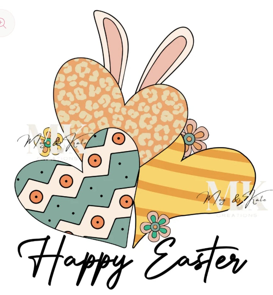 Happy Easter Hearts w/Bunny Ears (2 TRANSFERS AVAILABLE FOR THIS PRODUCT) 3/24/26 RTS