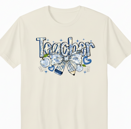 Teacher with Bow Pencil (4 Transfers available for pressing)