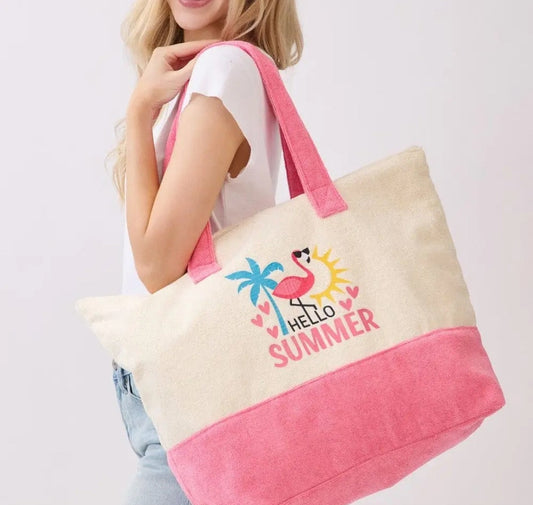 Hello Summer Terry Beach Tote Bag 3/7/26 RTS