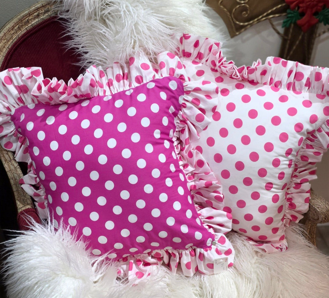 2 Pink and White Ploka Dot Throw Pillows (set)