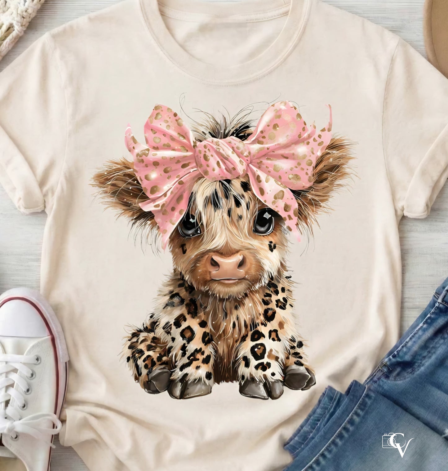 BABY COW WITH PINK BOW(2 TRANSFERS AVAILABLE FOR THIS PRODUCT)