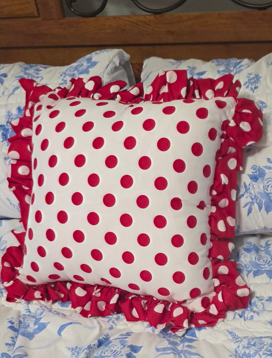 Red and White Ploka Dot Throw Pillow
