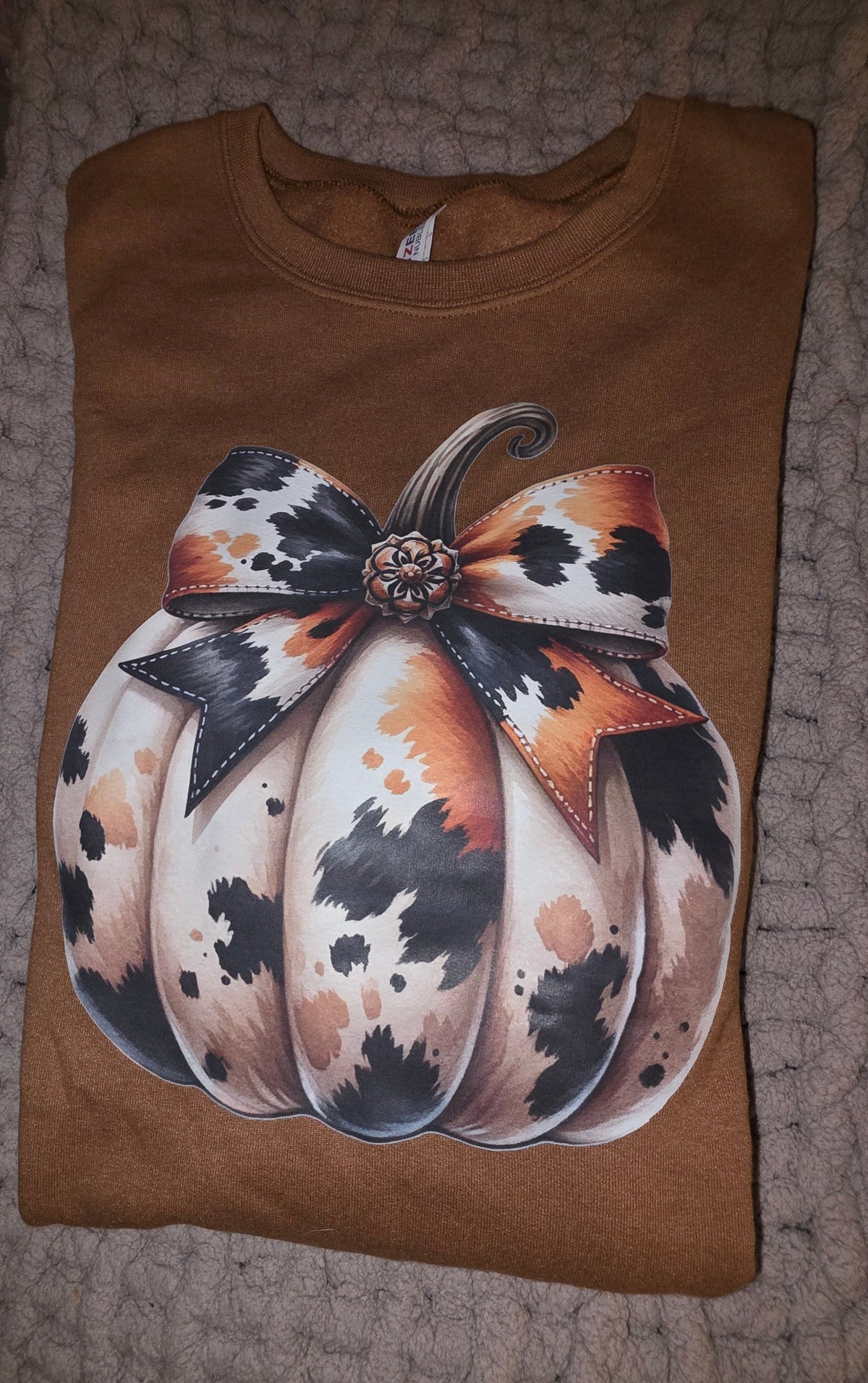Fall Cow Hide Design Pumpkin Crewneck